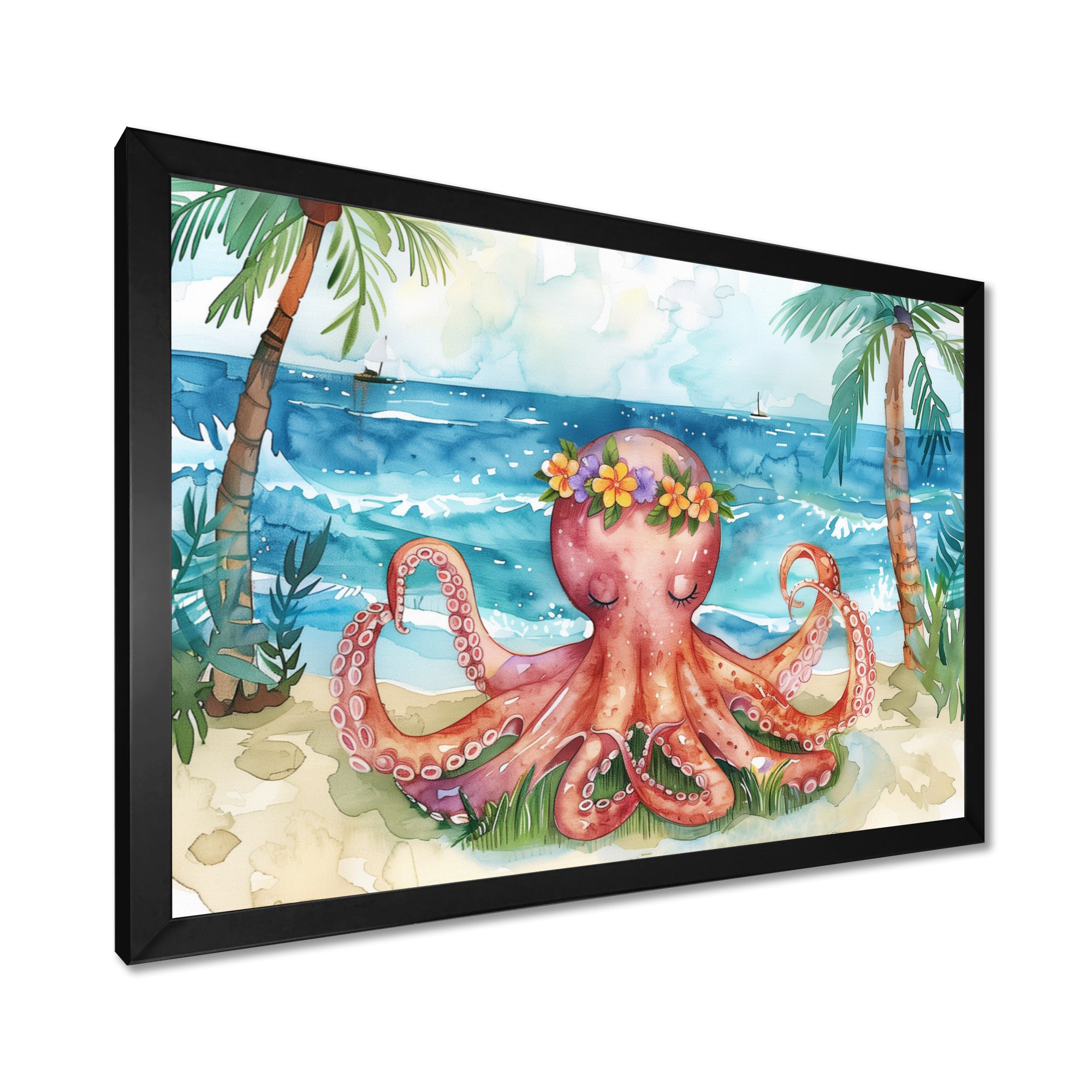 Octopus Meditating On The Beach In Hawaii - Octopus Framed Canvas Art