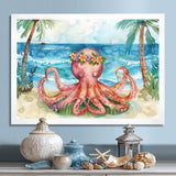 Octopus Meditating On The Beach In Hawaii - Octopus Framed Canvas Art