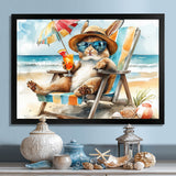 Bunny On The Beach Lounging Chair - Coastal Animal Home Decor Art