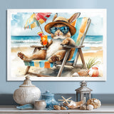 Bunny On The Beach Lounging Chair - Coastal Animal Home Decor Art