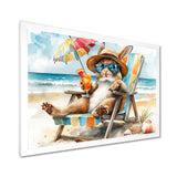 Bunny On The Beach Lounging Chair - Coastal Animal Home Decor Art