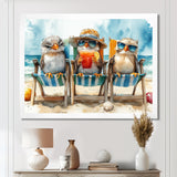 Canaries On The Beach Lounging Chair - Coastal Animal Living Room Wall Art