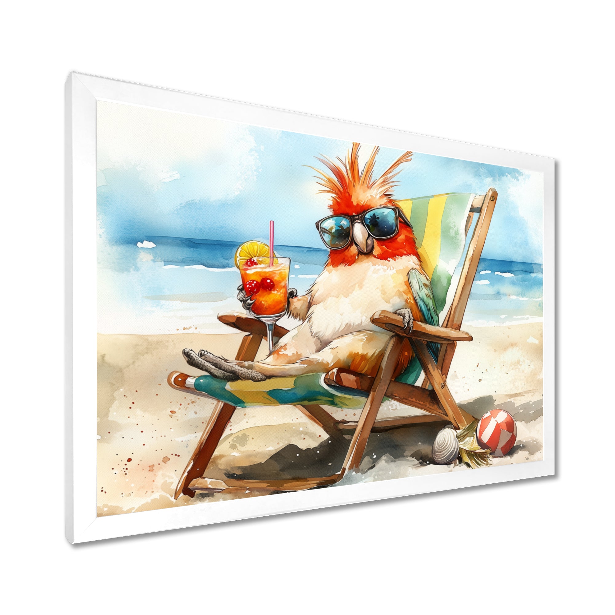 Cockatiel On The Beach Lounging - Coastal Animal Canvas Wall Art