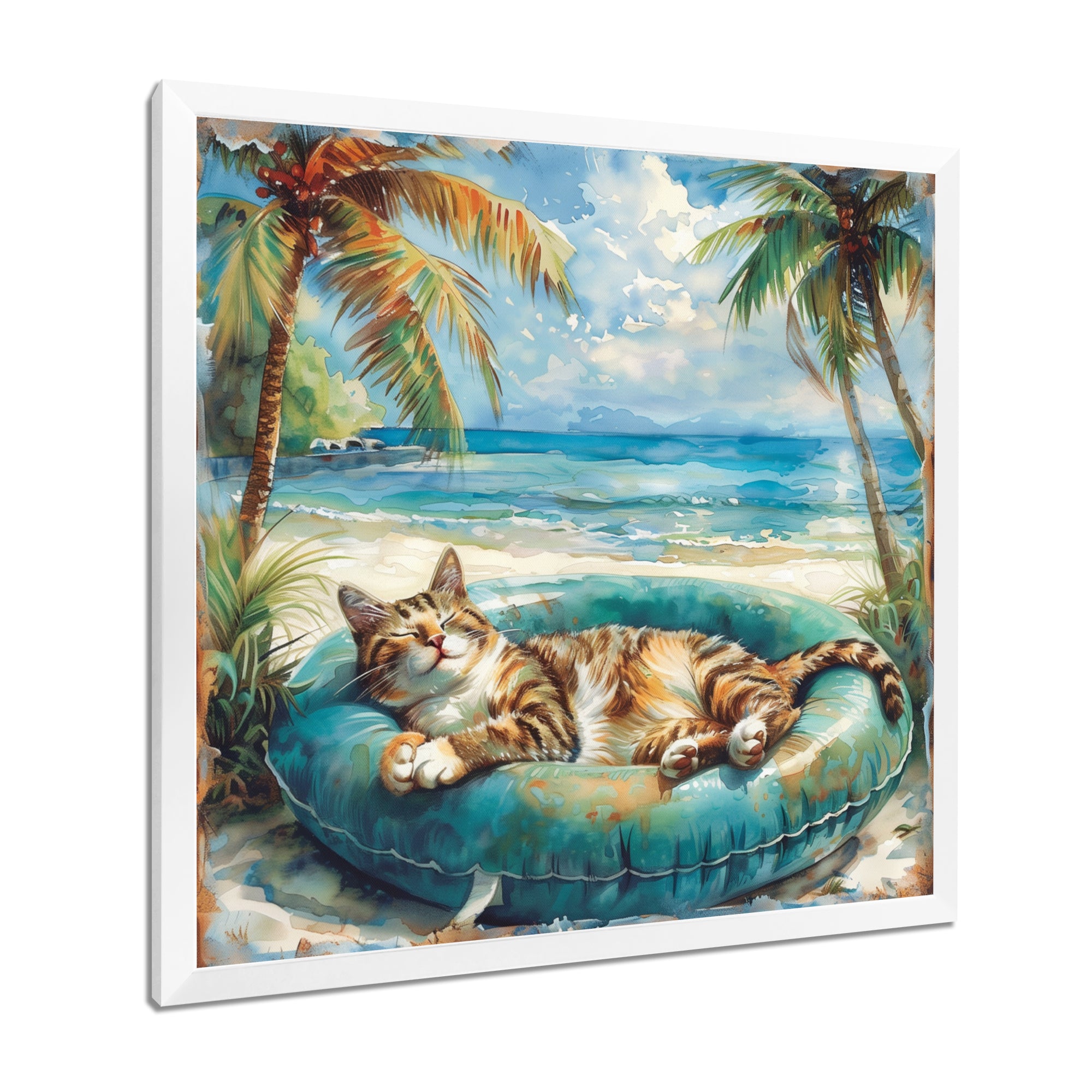 Felines Coastal Cat Nap Oasis - Blue Coastal Animal Wall Art