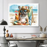 French Bulldog On The Beach Lounging - Brown Coastal Animal Wall Art