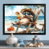 Hedgehog Beachside Lounging - Coastal Animal Living Room Wall Art