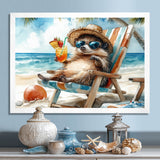 Hedgehog Beachside Lounging - Coastal Animal Living Room Wall Art