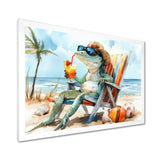 Lizard On A Beach Lounging Chair - Coastal Animal Canvas Wall Art