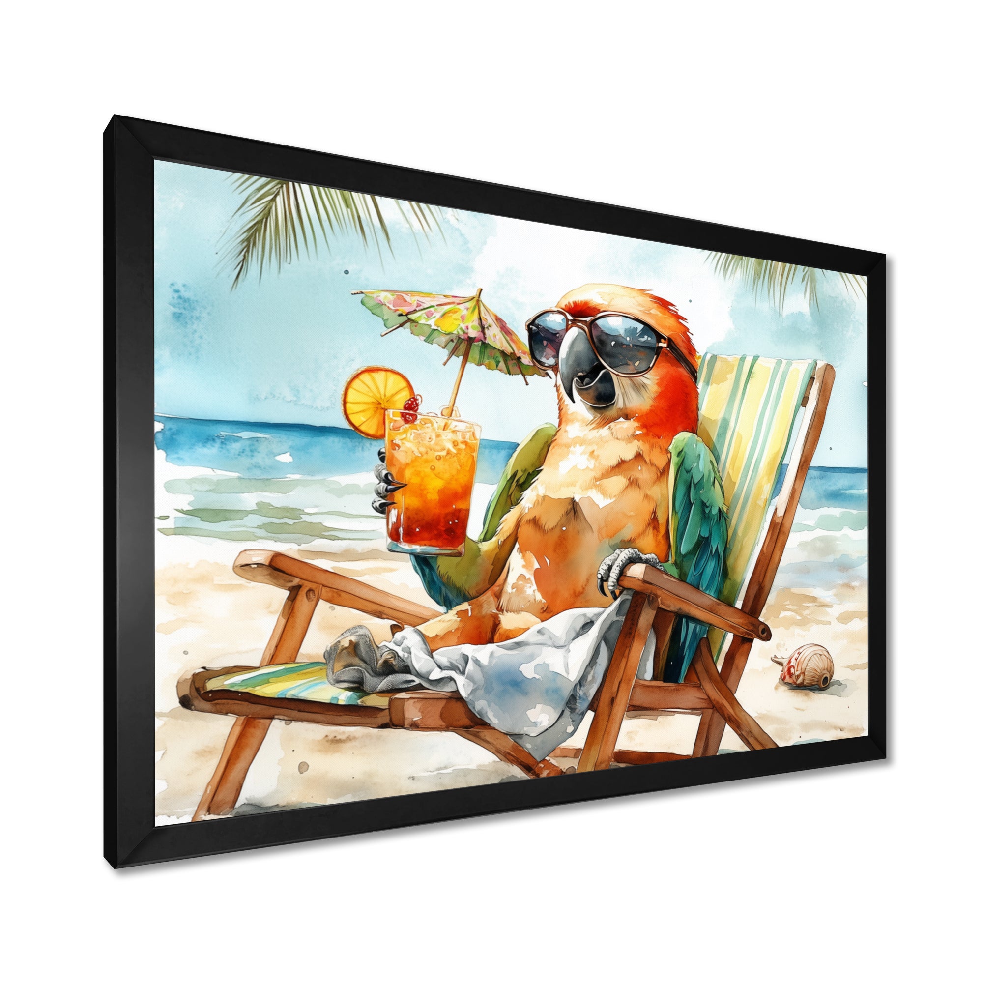 Parrot On The Beach Lounging - Coastal Animal Wall Decor