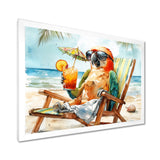 Parrot On The Beach Lounging - Coastal Animal Wall Decor