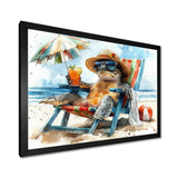 Turtle On The Beach Relaxing - Green Coastal Animal Wall Art