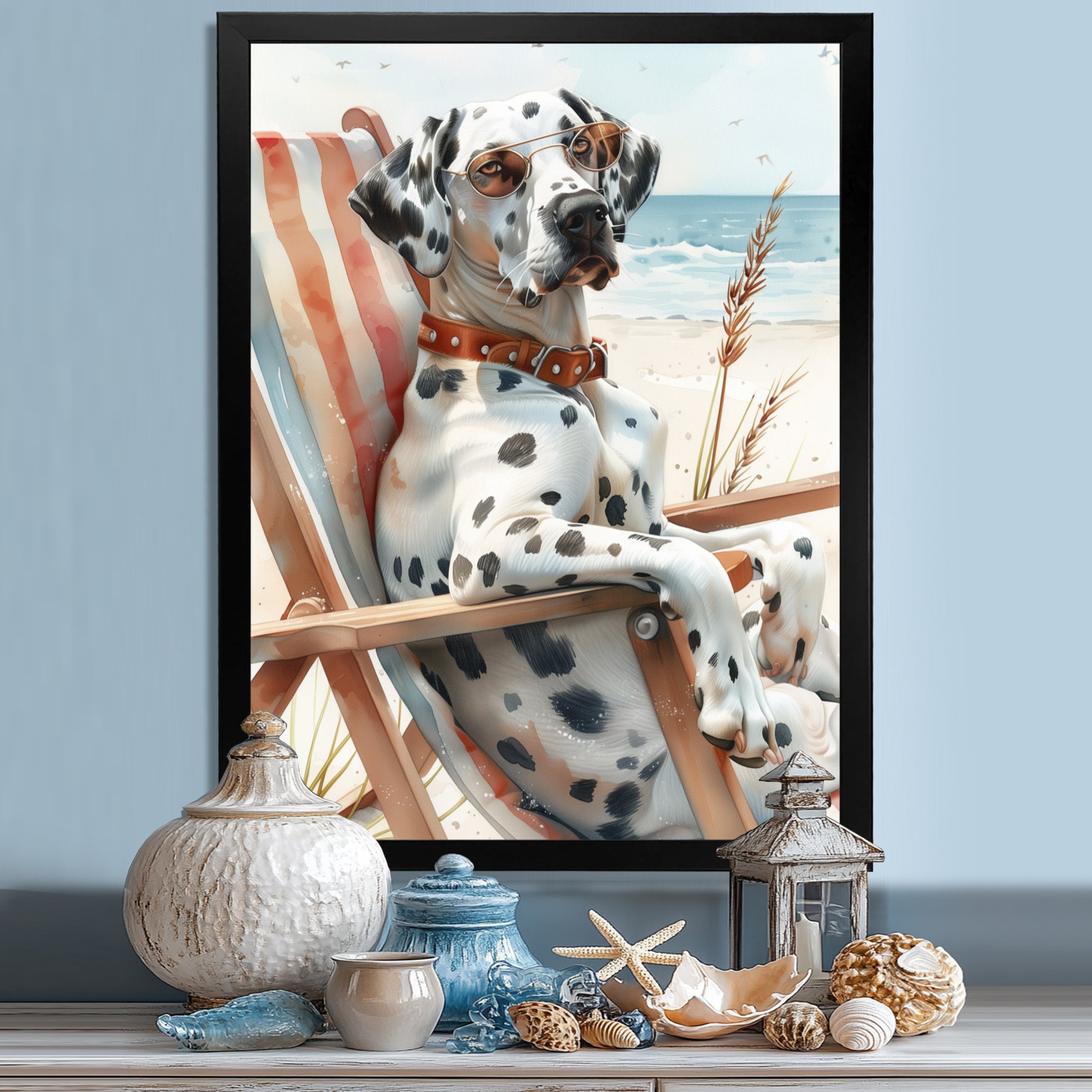Dalmatian Dog Tanning On A Beach Chair - Coastal Animal Wall Decor