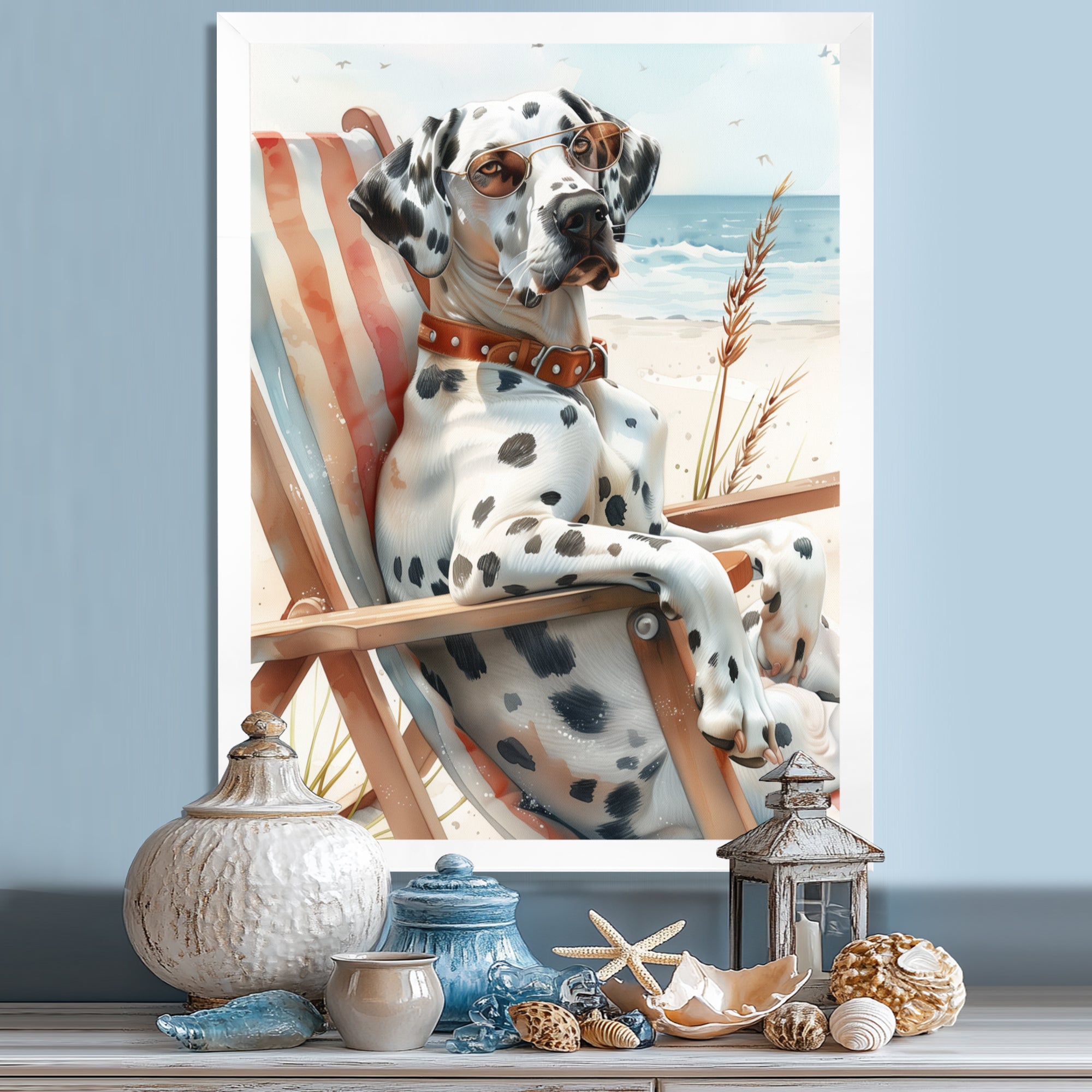 Dalmatian Dog Tanning On A Beach Chair - Coastal Animal Wall Decor