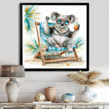 Cute Koala Beach Chair Relaxing - Gray Coastal Animal Wall Art