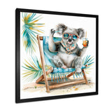 Cute Koala Beach Chair Relaxing - Gray Coastal Animal Wall Art
