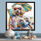 Poodle Dog Beach Relaxing Paradise - Coastal Animal Framed Canvas Art