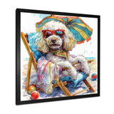 Poodle Dog Beach Relaxing Paradise - Coastal Animal Framed Canvas Art
