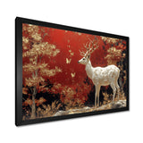 Gold And Red Scandinavian Deer Landscape - Deer Canvas Wall Art