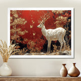 Gold And Red Scandinavian Deer Landscape - Deer Canvas Wall Art