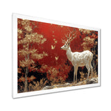 Gold And Red Scandinavian Deer Landscape - Deer Canvas Wall Art