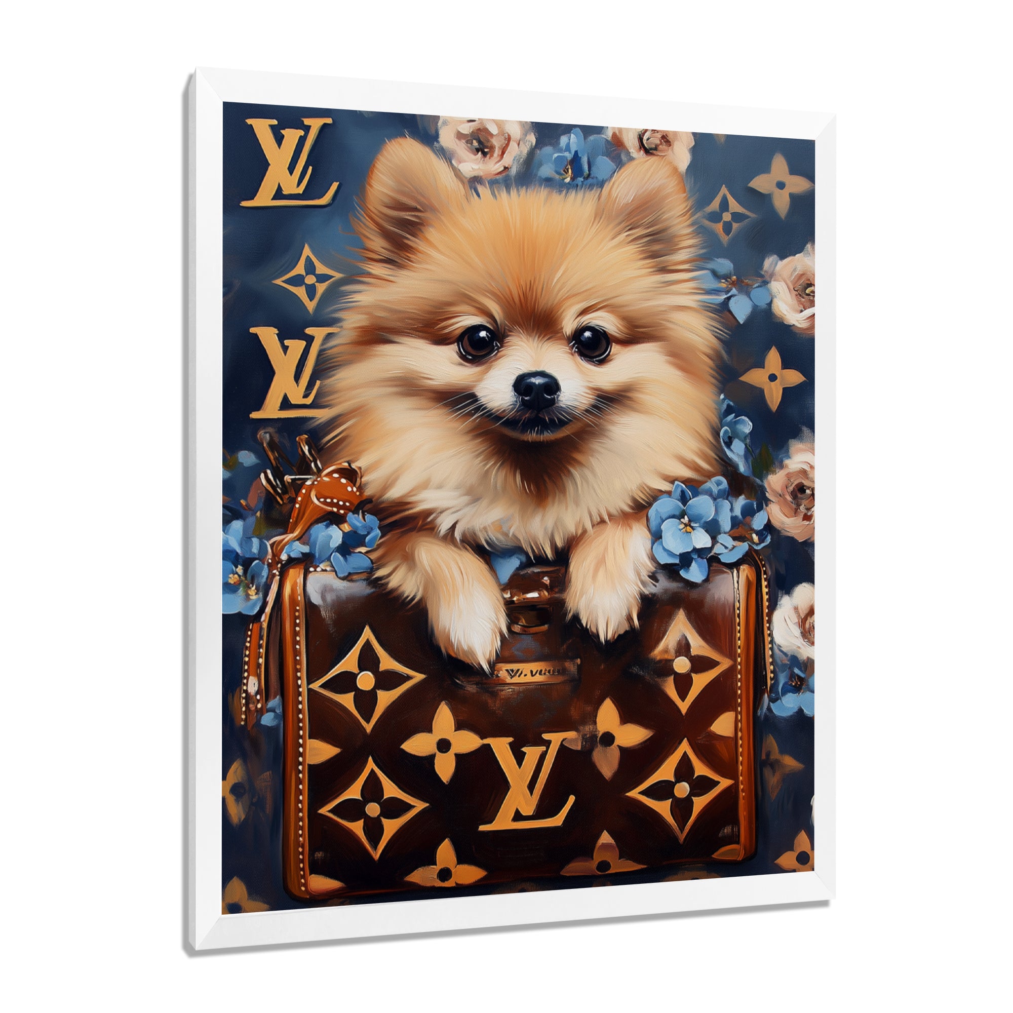 High Fashion Pomeranian Dog In Handbag - Dog Canvas Wall Art