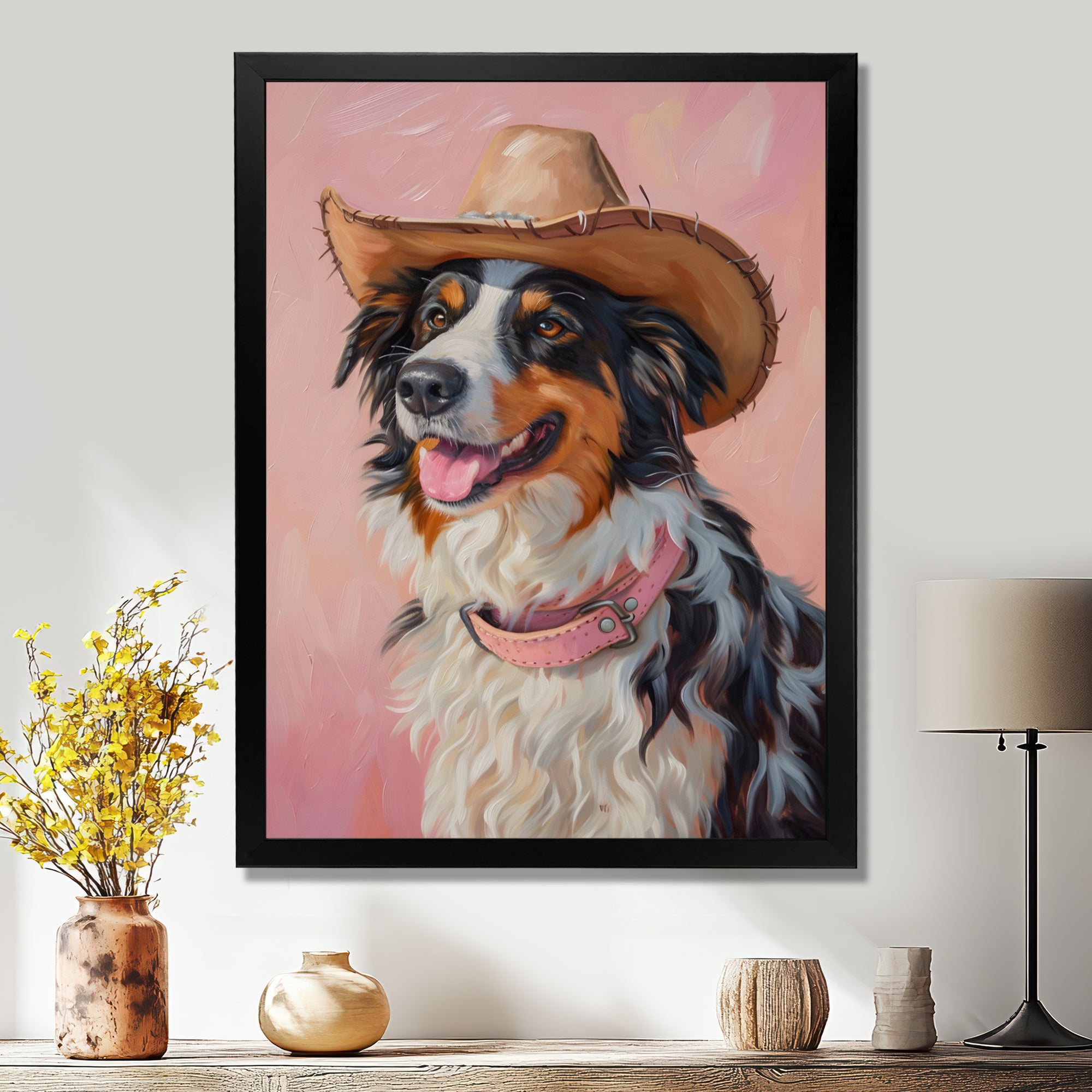 Cowboy Border Collie Dog In Austin - Dog Bedroom Wall Art