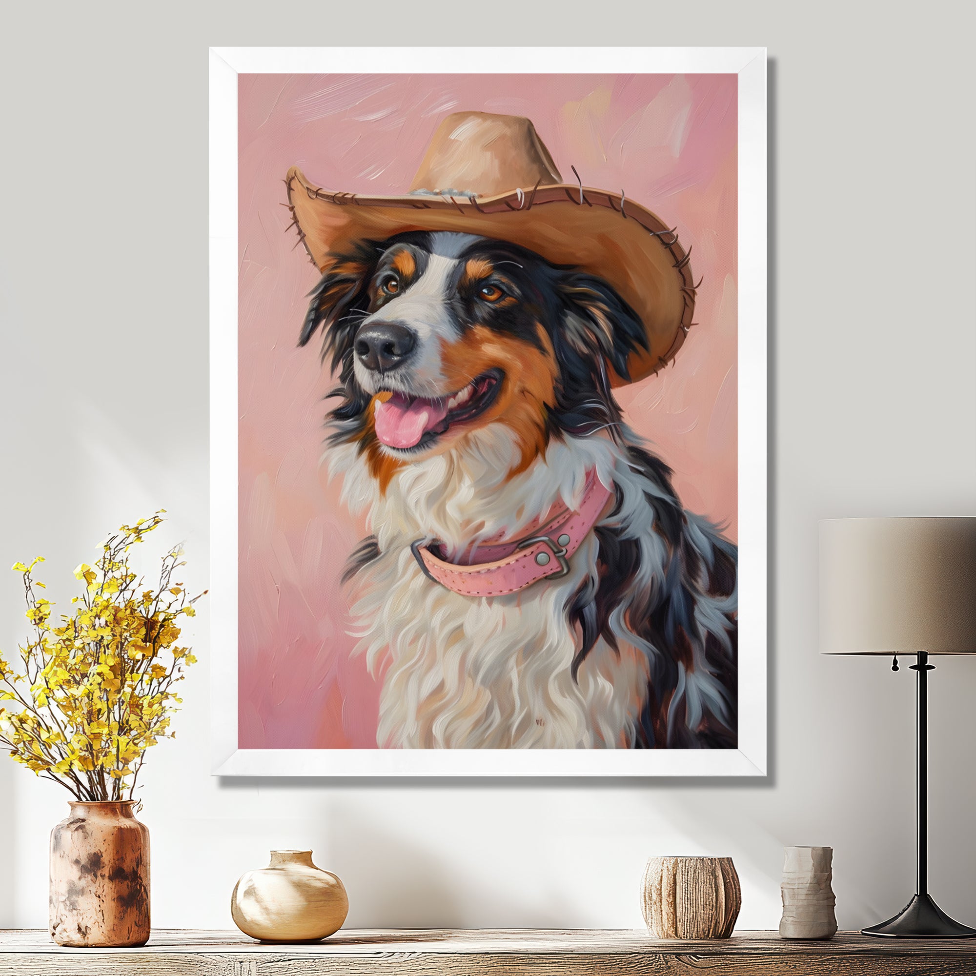 Cowboy Border Collie Dog In Austin - Dog Bedroom Wall Art