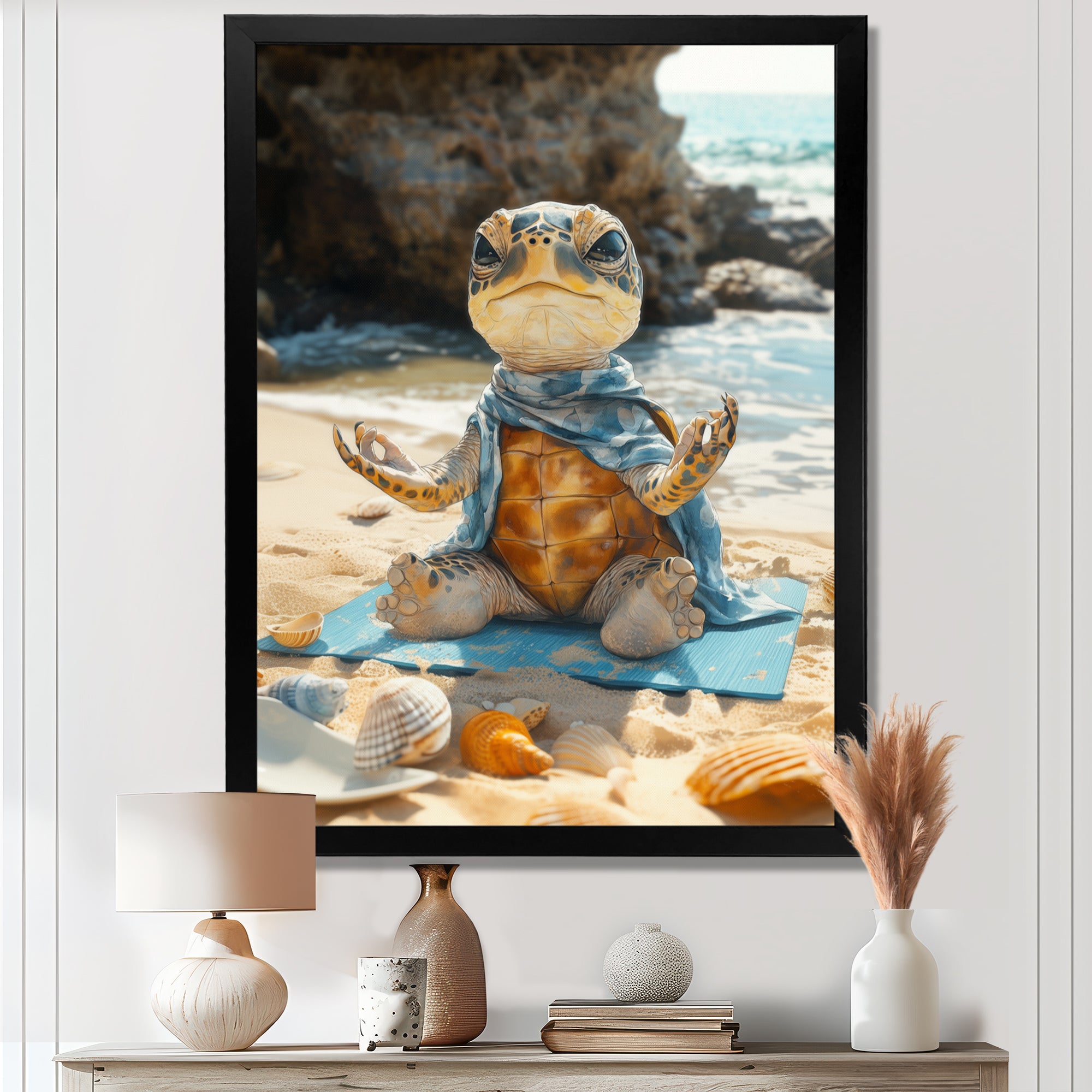 Funny Turtle On The Beach Doing Yoga - Turtle Bedroom Wall Art