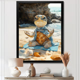 Funny Turtle On The Beach Doing Yoga - Turtle Bedroom Wall Art
