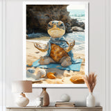 Funny Turtle On The Beach Doing Yoga - Turtle Bedroom Wall Art
