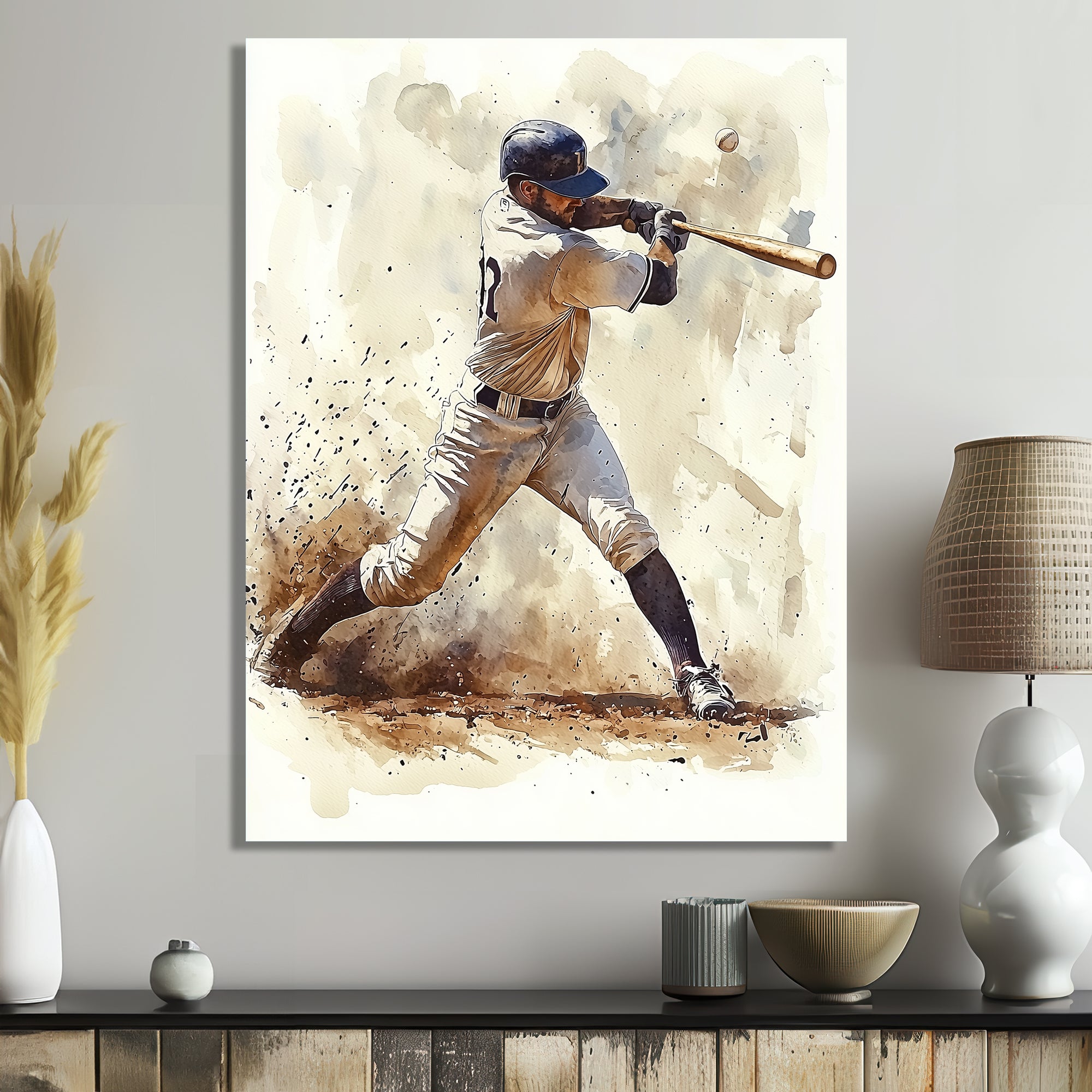 White Blue Baseball Player At The Pitch I - Sport Baseball Canvas Wall Art