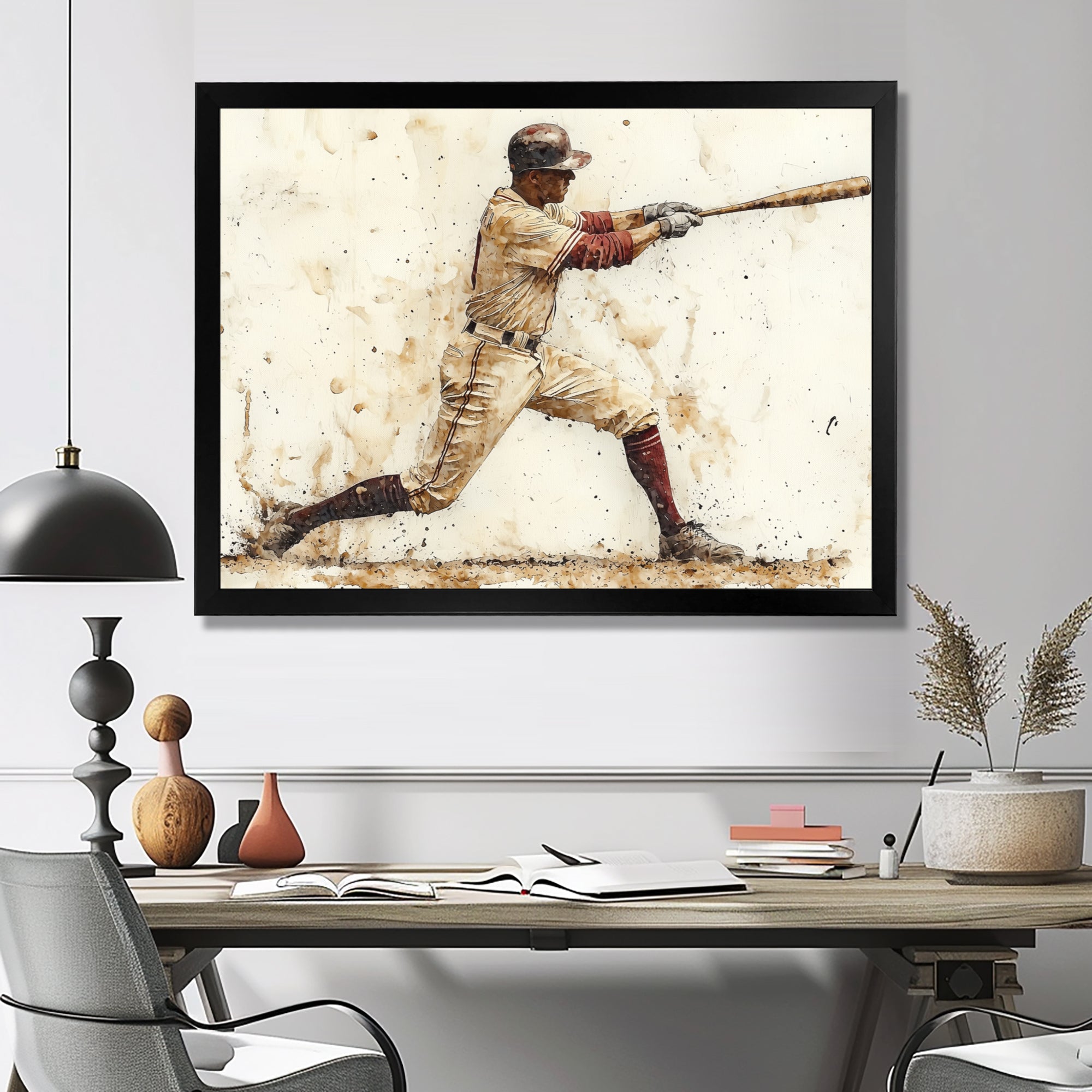 White Red Baseball Player Hitting A Home Run I - Sport Baseball Canvas Wall Art