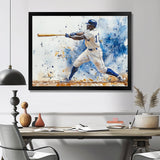 White Blue Baseball Player Hitting A Foul Ball - Sport Baseball Canvas Wall Art
