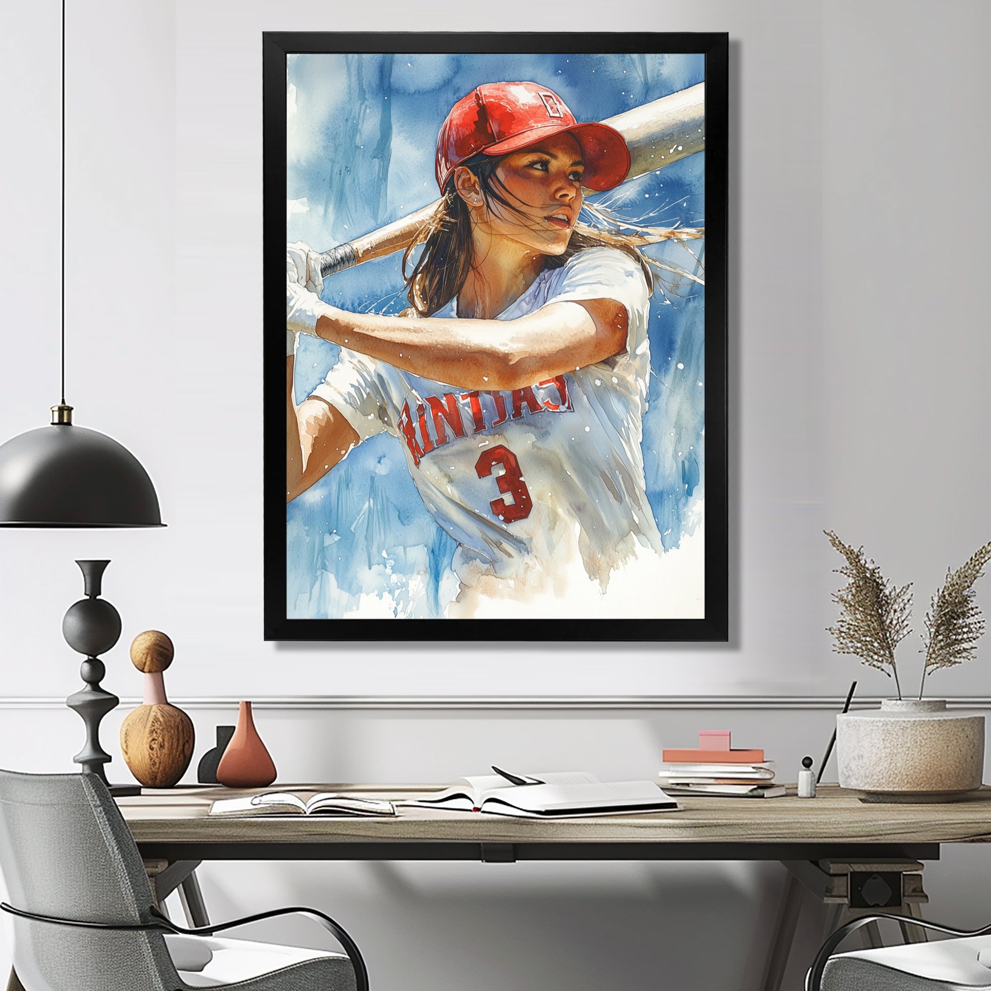 White Red Baseball Player At The Pitch - Sport Baseball Canvas Wall Art