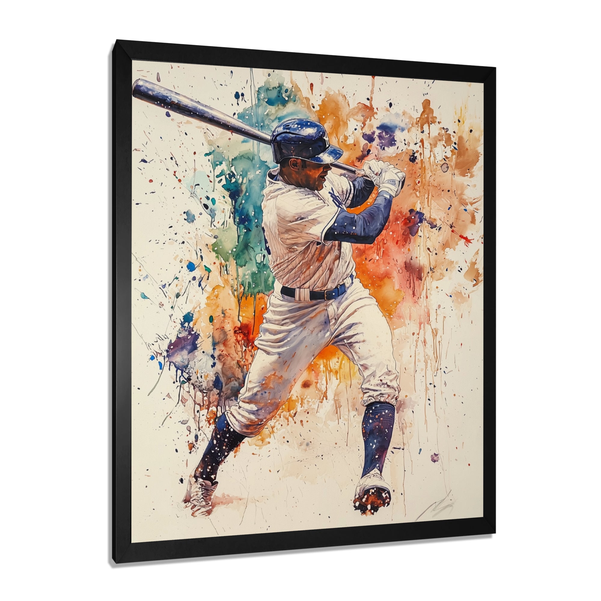 White Blue Baseball Player Hitting A Home Run - Sport Baseball Canvas Wall Art