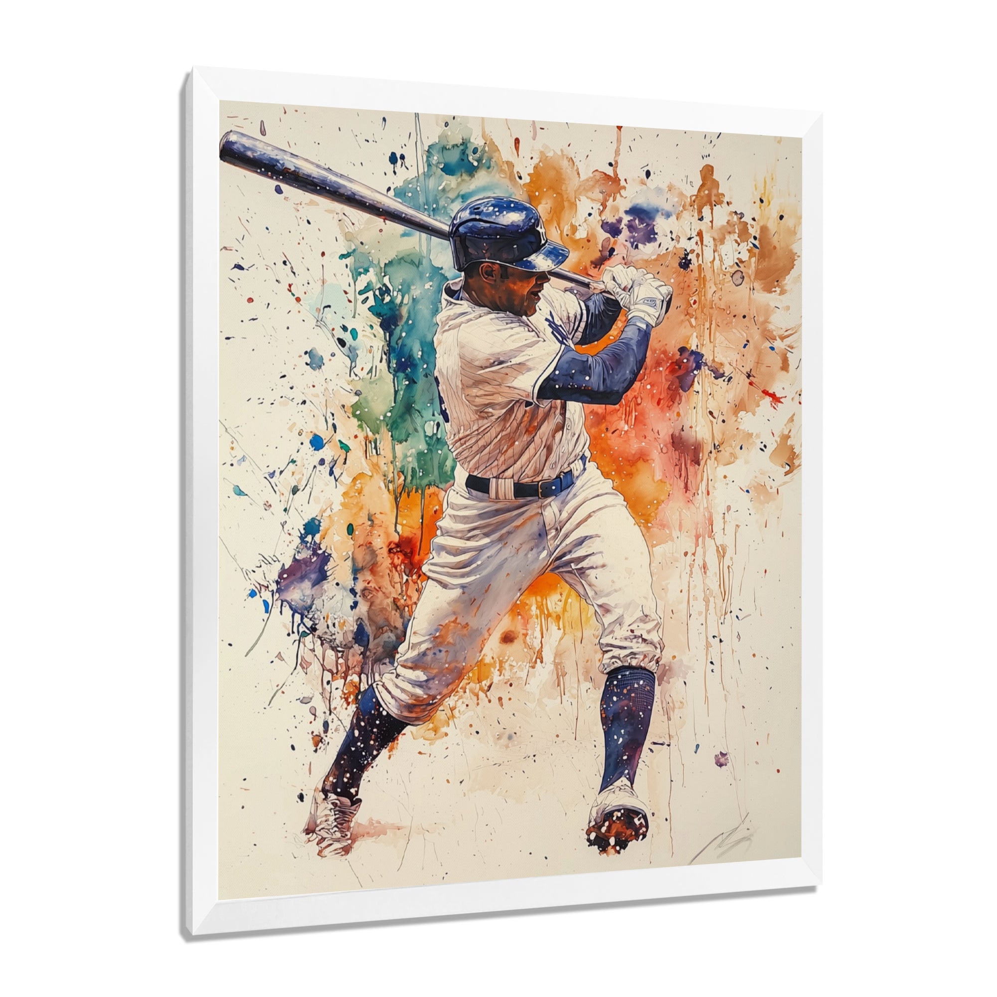 White Blue Baseball Player Hitting A Home Run - Sport Baseball Canvas Wall Art