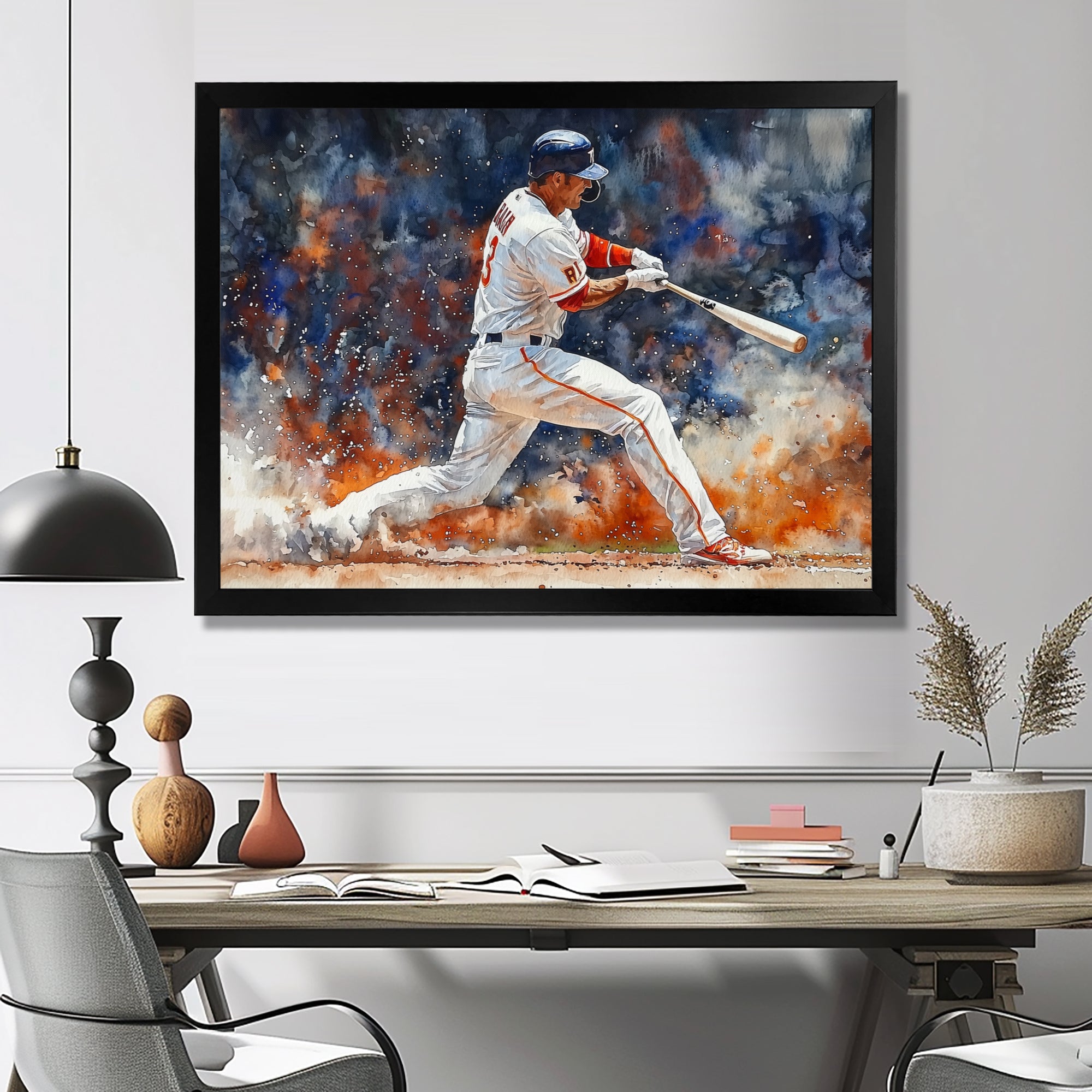 White Red Baseball Player On The Field - Sport Baseball Canvas Wall Art