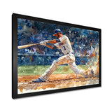 White Blue Baseball Player On The Field - Sport Baseball Canvas Wall Art