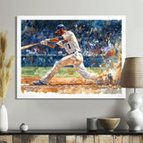 White Blue Baseball Player On The Field - Sport Baseball Canvas Wall Art