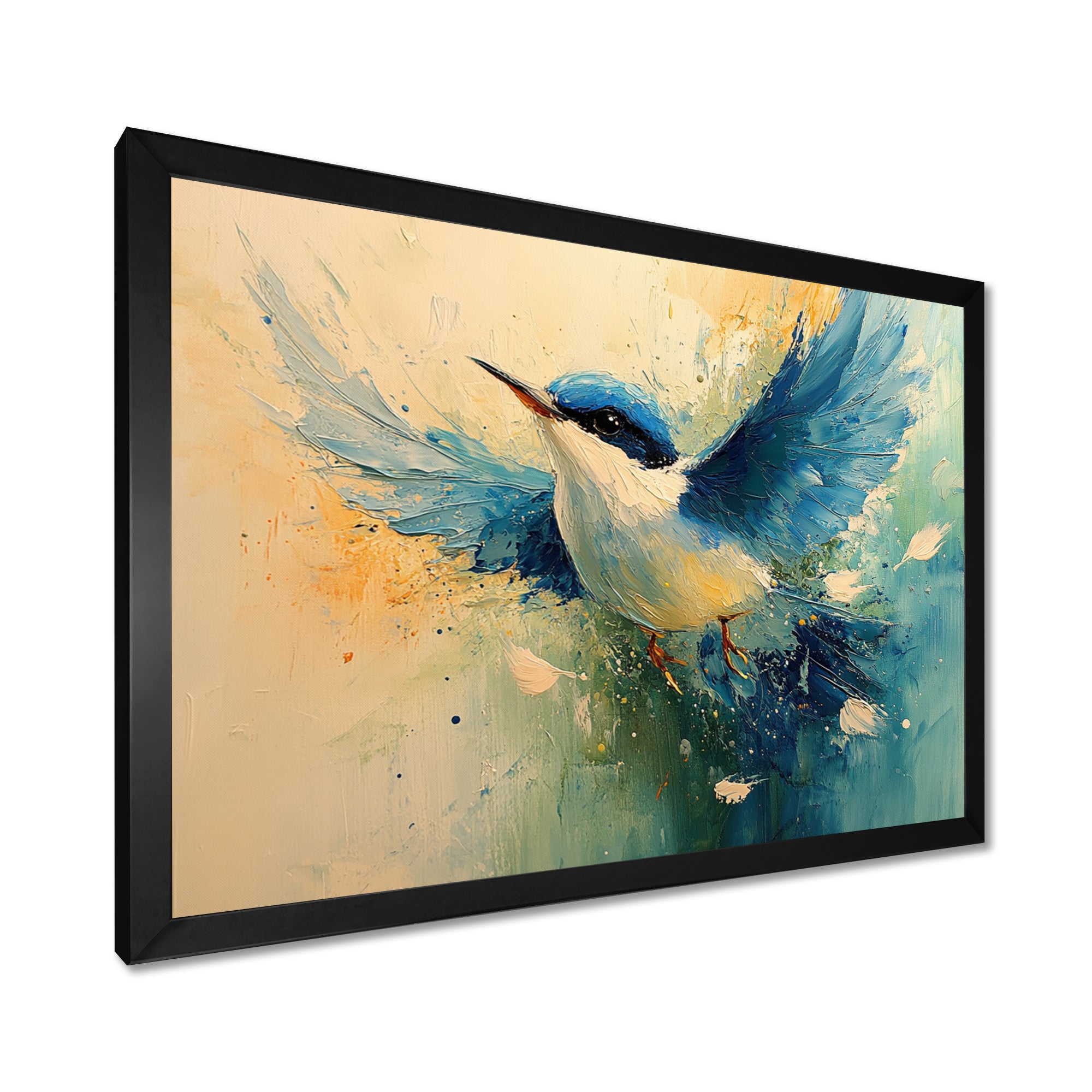 Blue And Yellow Bird Feathered Frenzy - Blue Bird Wall Art