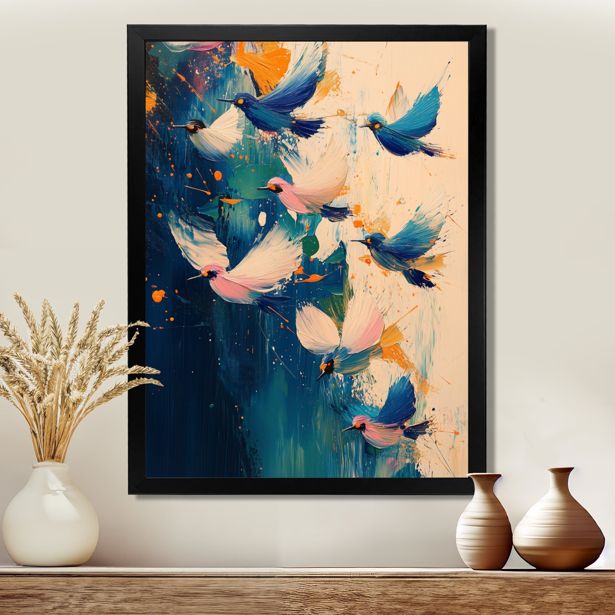 Blue And Yellow Bird Shuttlecock Frenzy - Blue Bird Wall Art