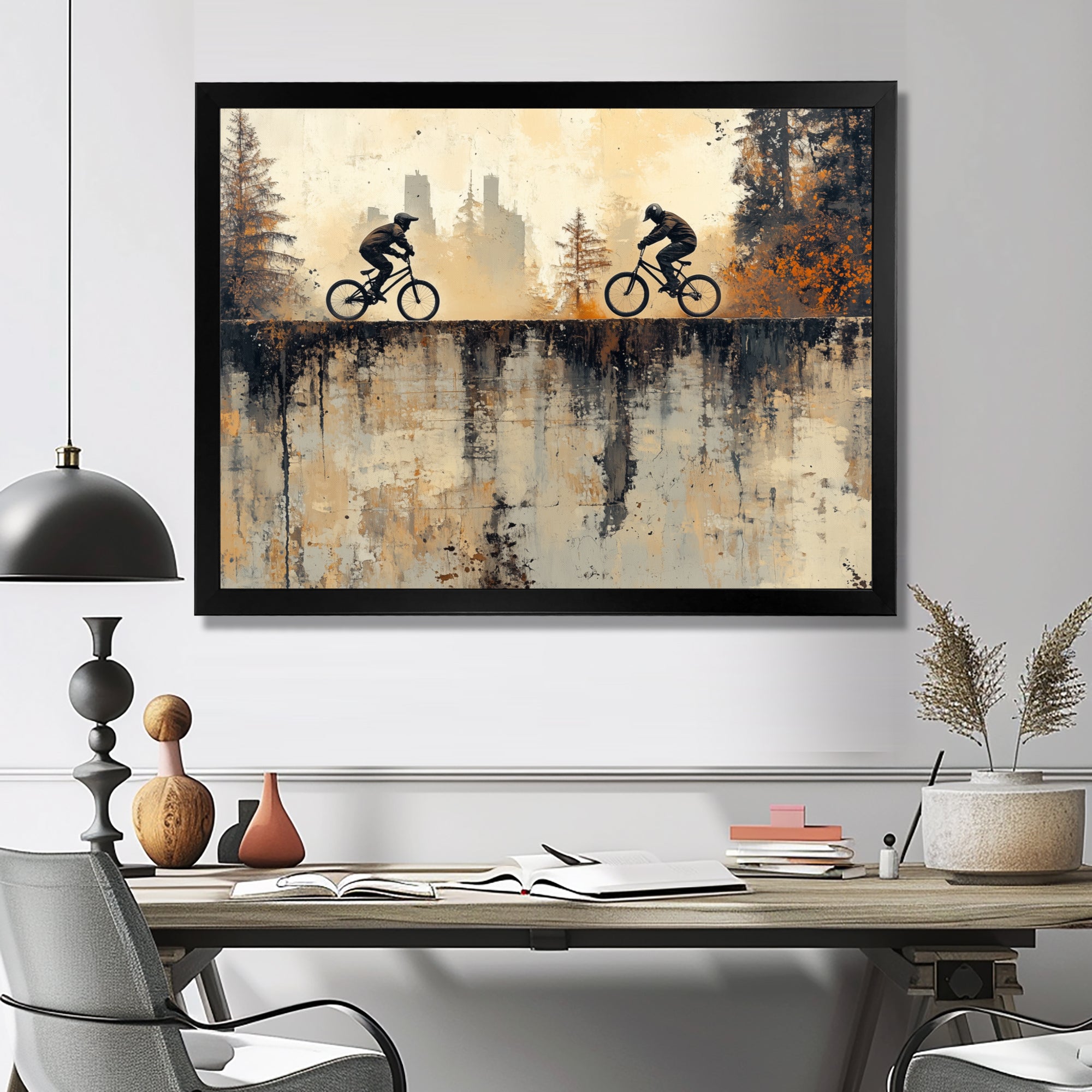 Black And Orange BMX Forest Riding - Cycling Canvas Wall Art