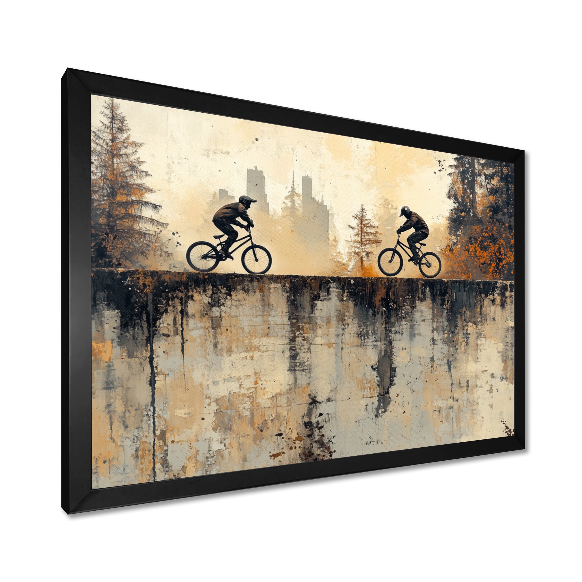 Black And Orange BMX Forest Riding - Cycling Canvas Wall Art