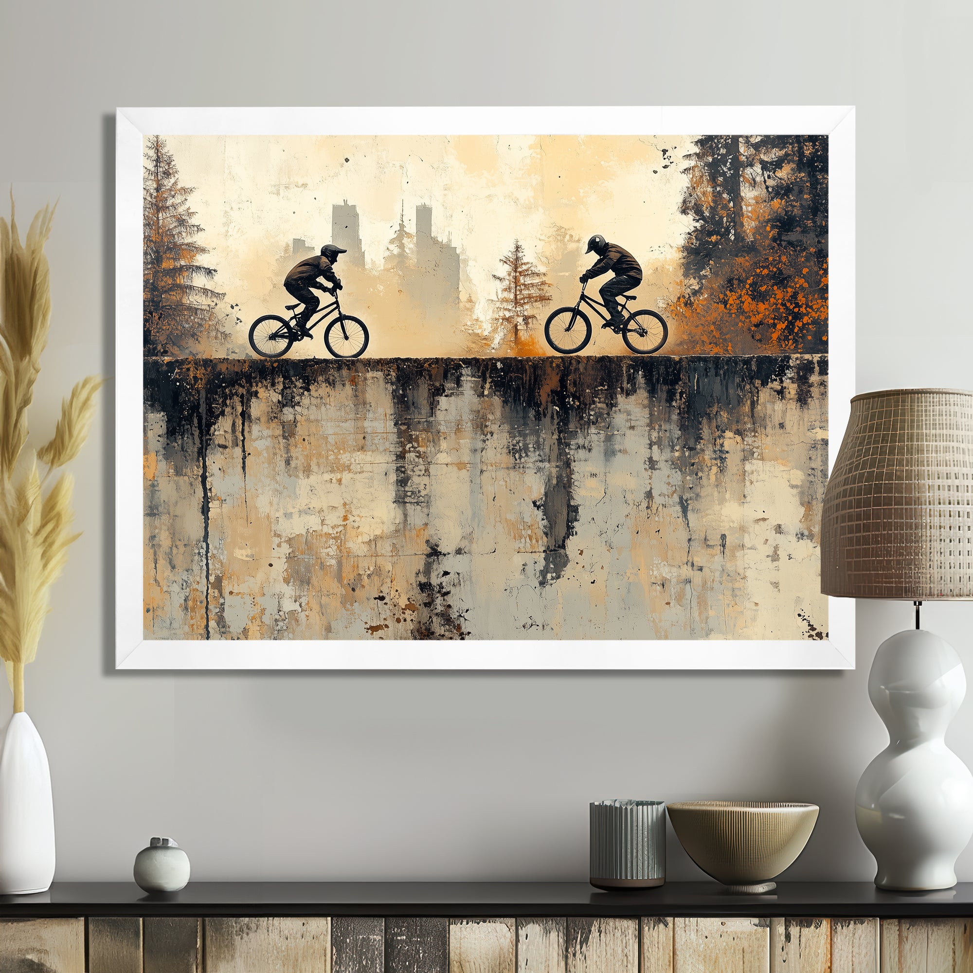 Black And Orange BMX Forest Riding - Cycling Canvas Wall Art