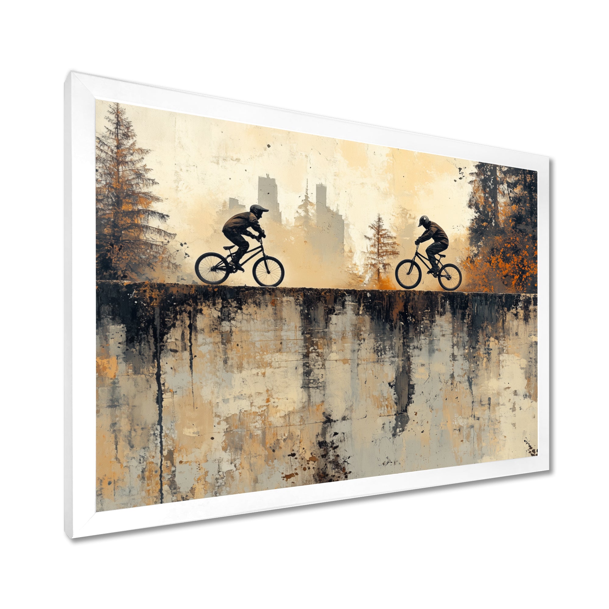 Black And Orange BMX Forest Riding - Cycling Canvas Wall Art