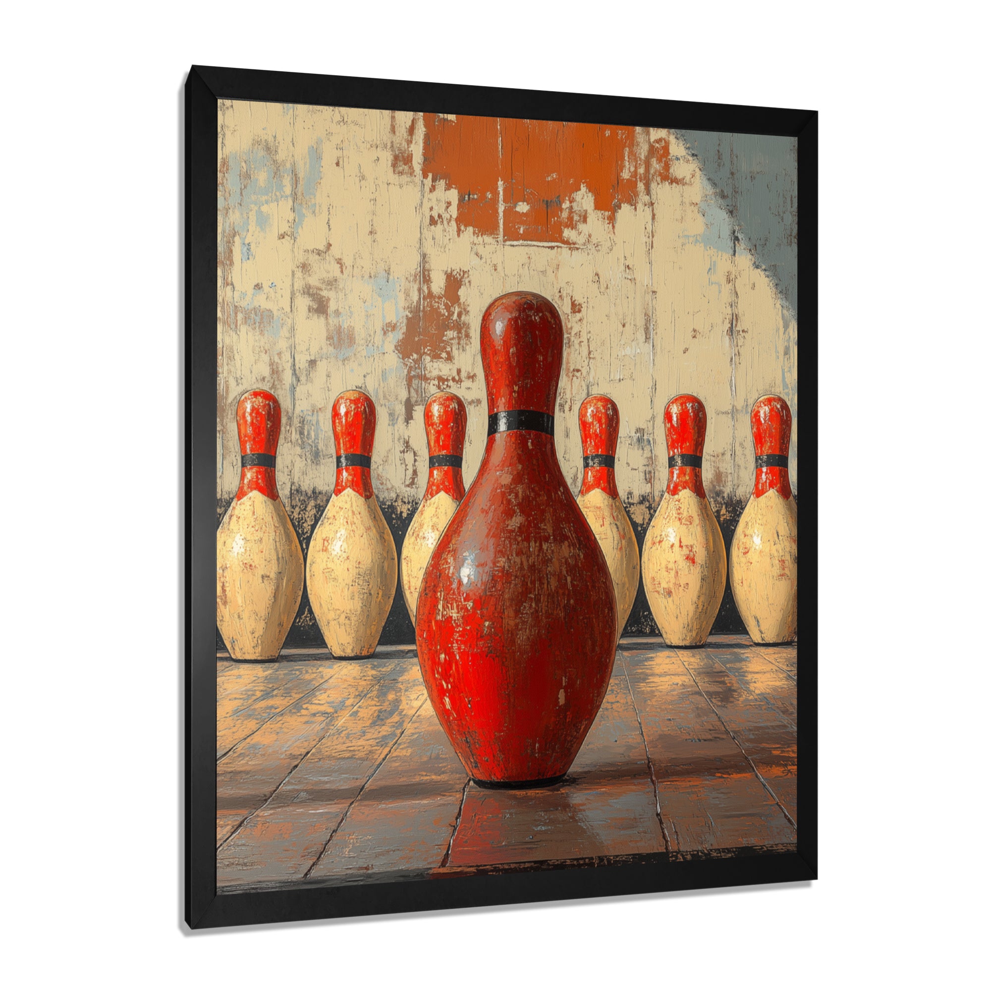 Red And White Bowling Pin Topple - Bowling Canvas Wall Art