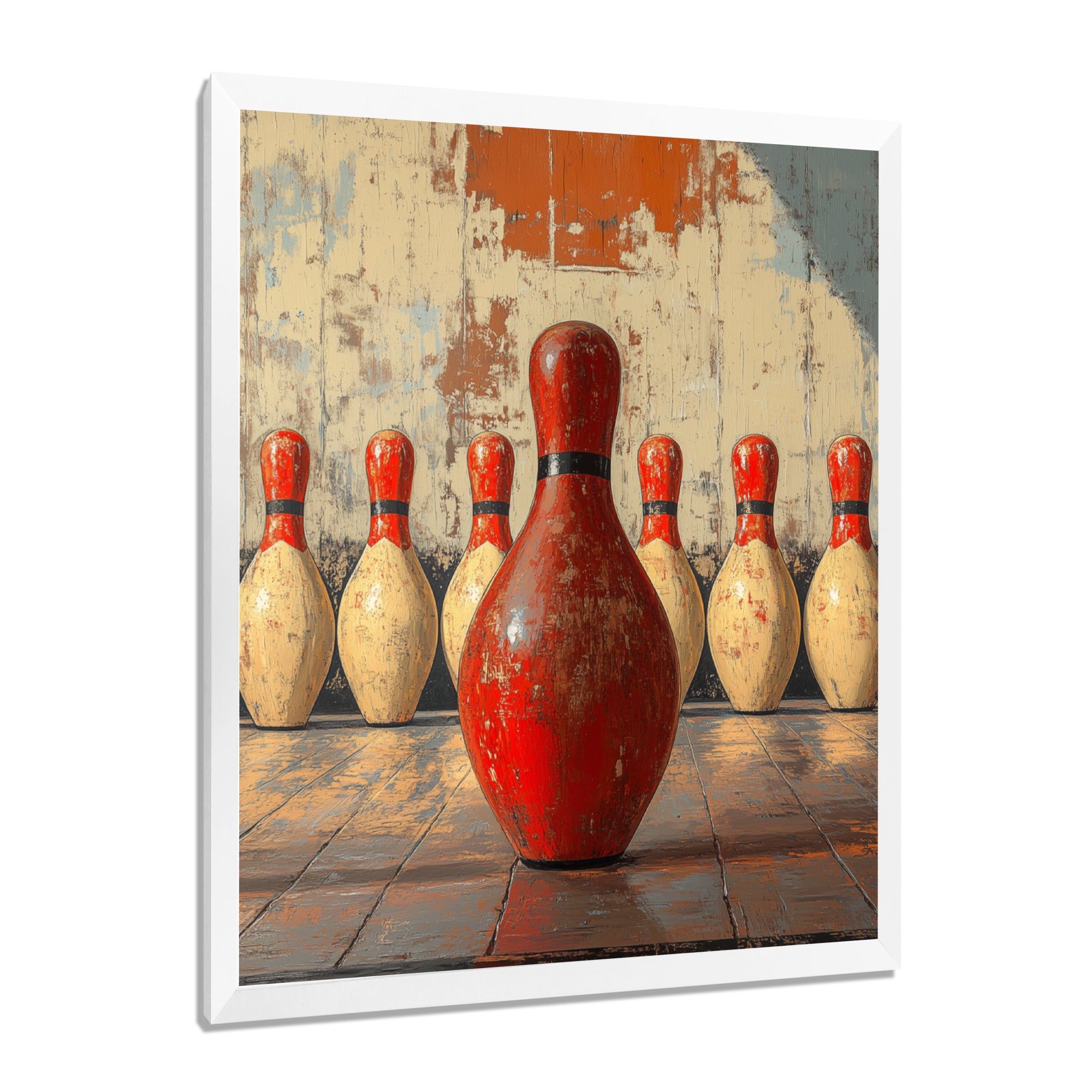 Red And White Bowling Pin Topple - Bowling Canvas Wall Art