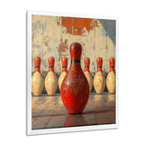Red And White Bowling Pin Topple - Bowling Canvas Wall Art