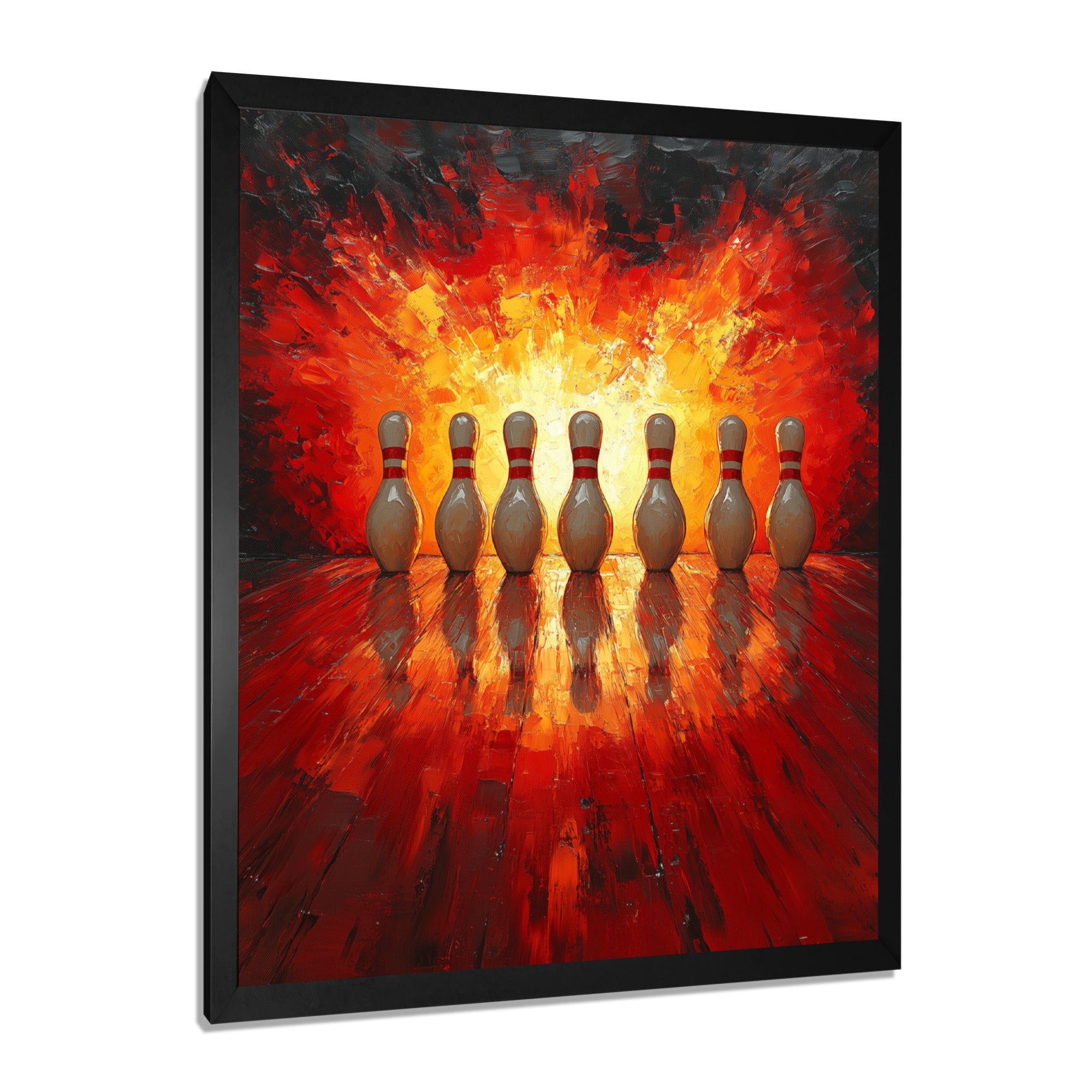 Yellow And Red Bowling Pin Topple - Bowling Canvas Wall Art