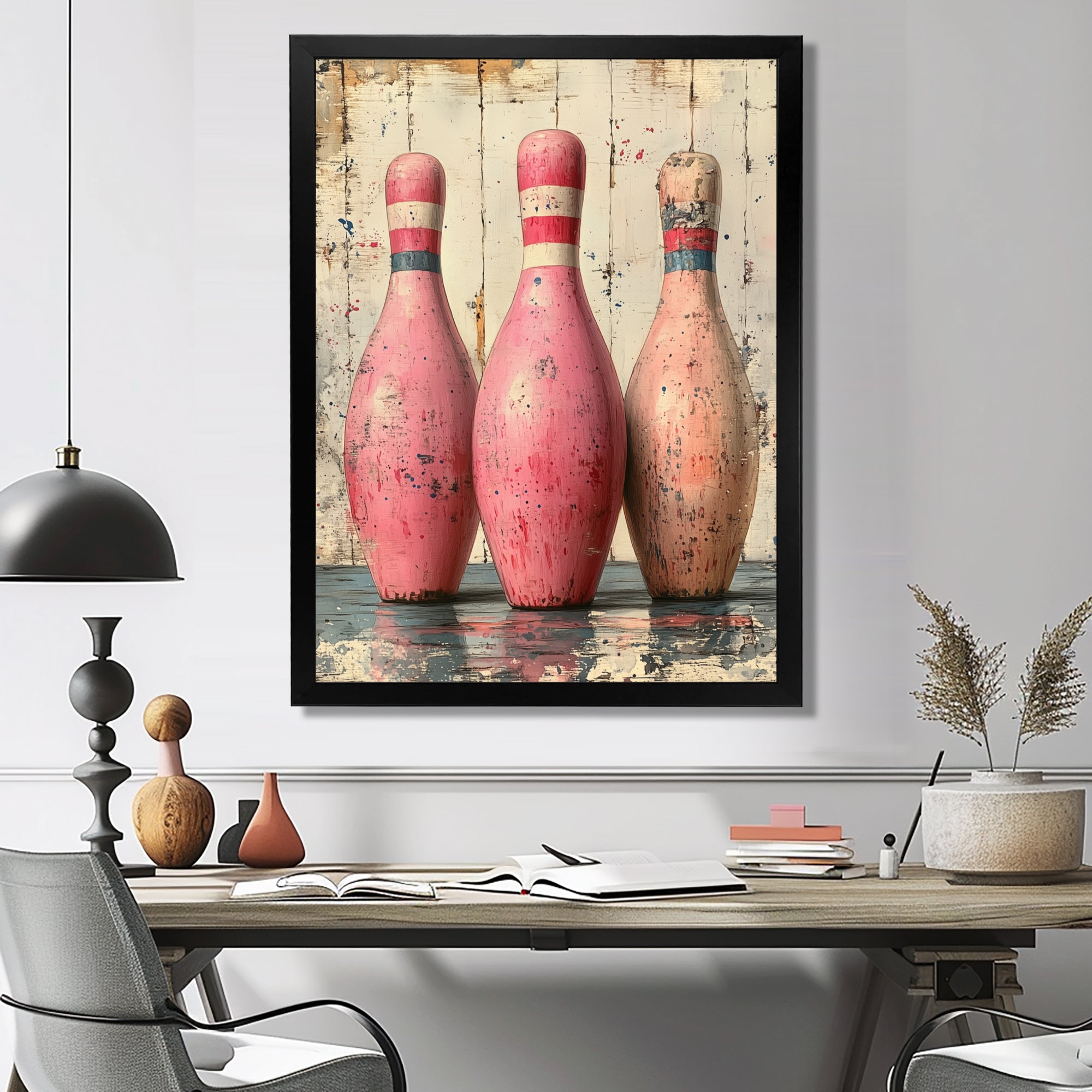 Pink And Beige Bowling Pinsetters Rhythm - Bowling Canvas Wall Art